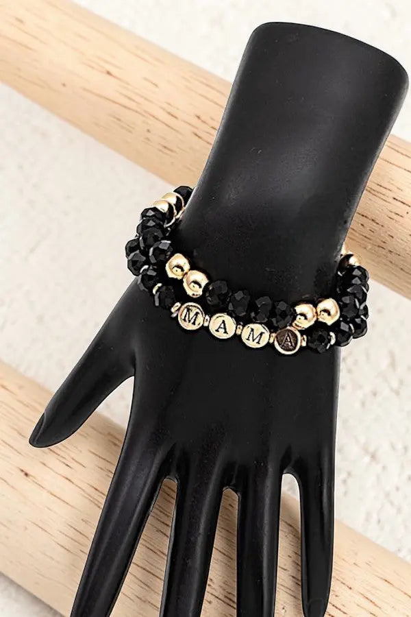 MAMA FACETED GLASS BEAD LAYERED STRETCH BRACELET - SweetShine c.o.c. 