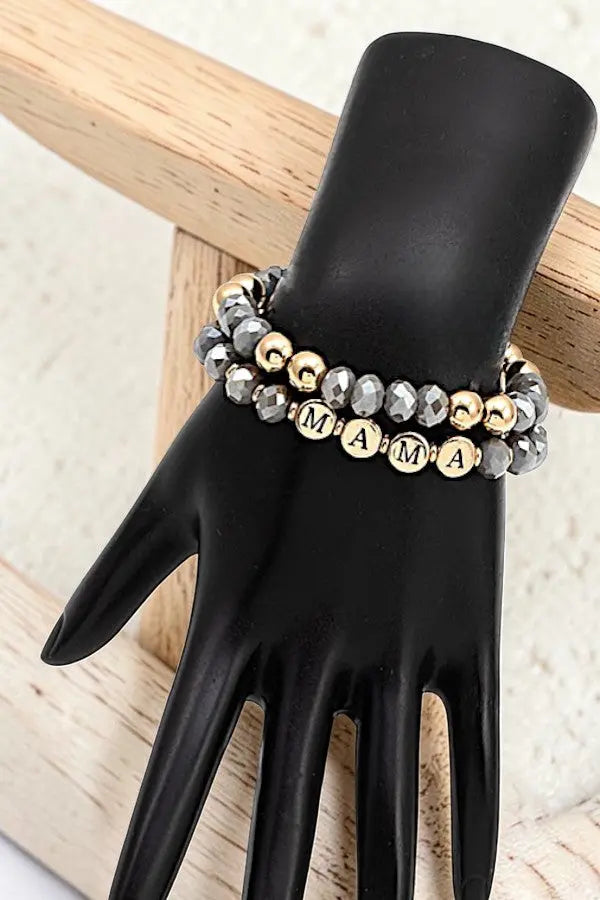 MAMA FACETED GLASS BEAD LAYERED STRETCH BRACELET - SweetShine c.o.c. 
