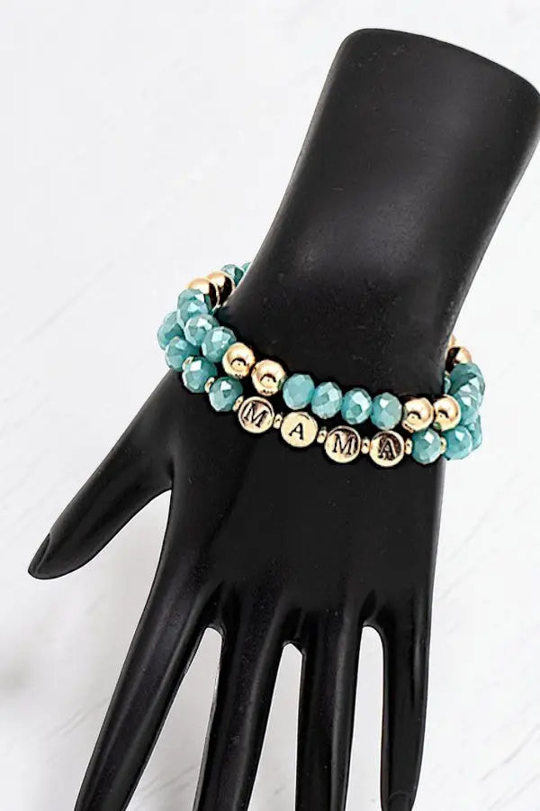 MAMA FACETED GLASS BEAD LAYERED STRETCH BRACELET - SweetShine c.o.c. 