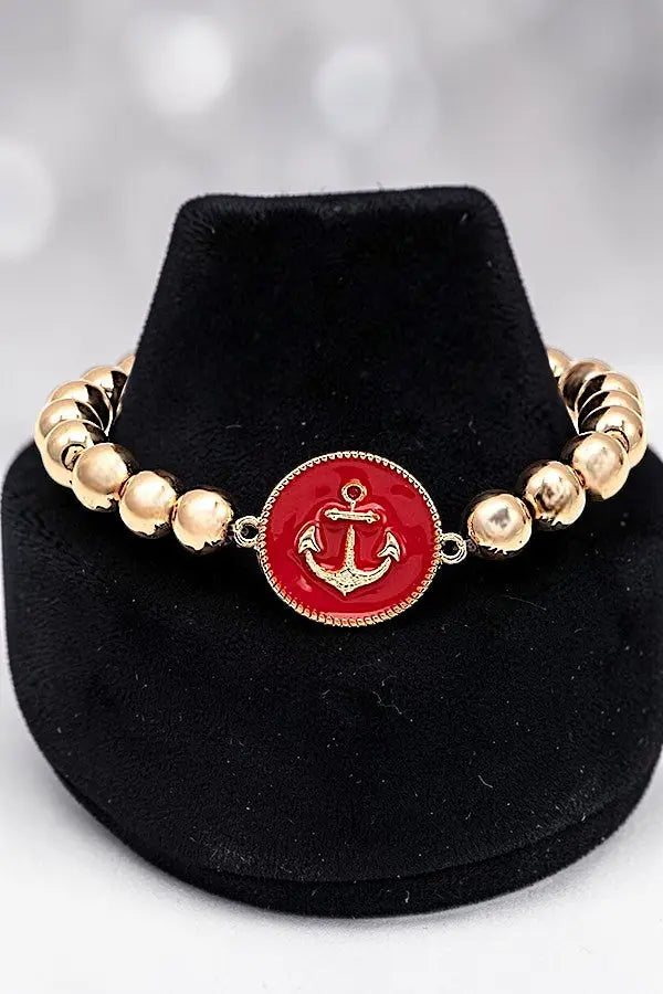 ANCHOR ETCHED DISK BALL BEAD STRETCH BRACELET - SweetShine c.o.c. 