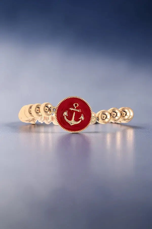 ANCHOR ETCHED DISK BALL BEAD STRETCH BRACELET - SweetShine c.o.c. 
