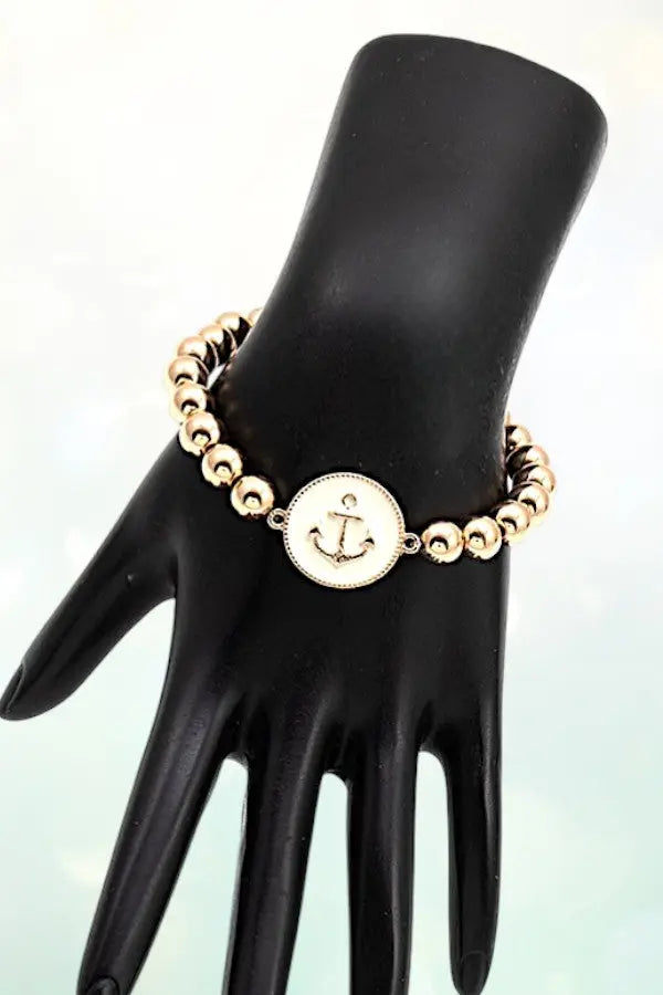 ANCHOR ETCHED DISK BALL BEAD STRETCH BRACELET - SweetShine c.o.c. 