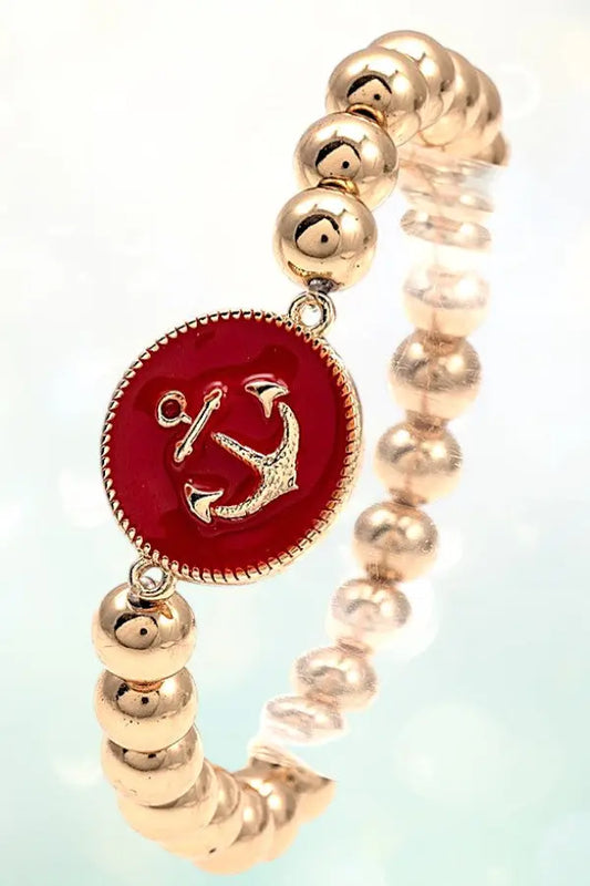 ANCHOR ETCHED DISK BALL BEAD STRETCH BRACELET - SweetShine c.o.c. 
