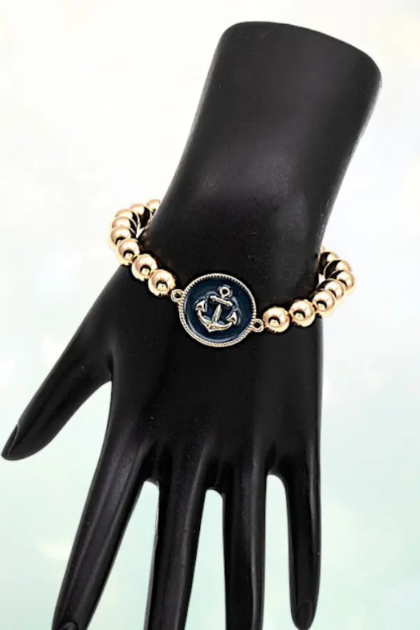 ANCHOR ETCHED DISK BALL BEAD STRETCH BRACELET - SweetShine c.o.c. 