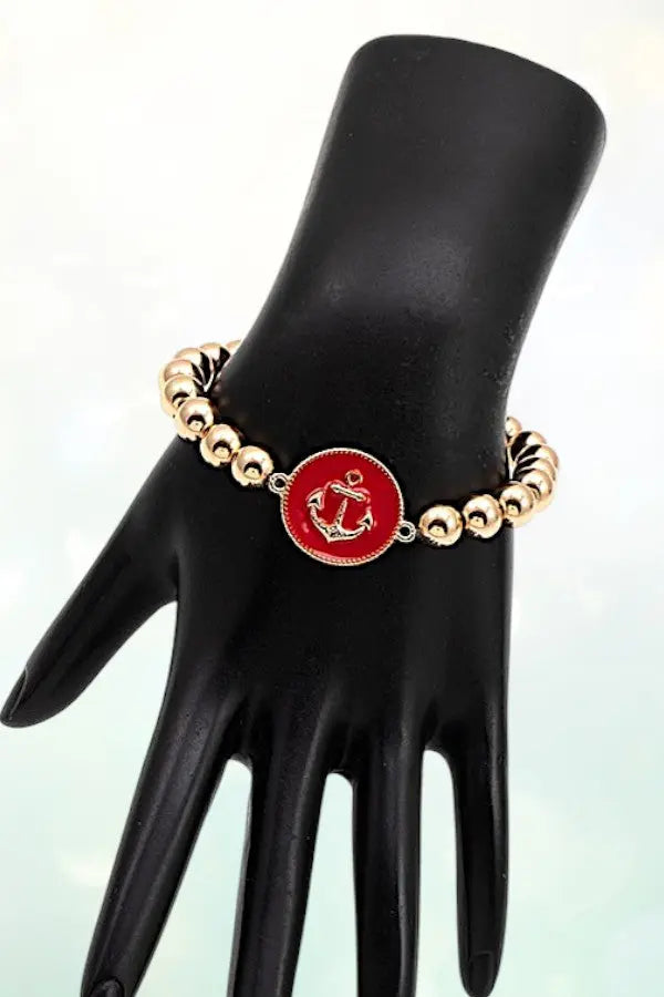 ANCHOR ETCHED DISK BALL BEAD STRETCH BRACELET - SweetShine c.o.c. 
