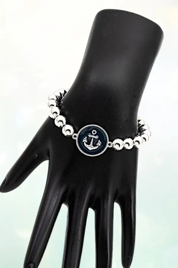 ANCHOR ETCHED DISK BALL BEAD STRETCH BRACELET - SweetShine c.o.c. 