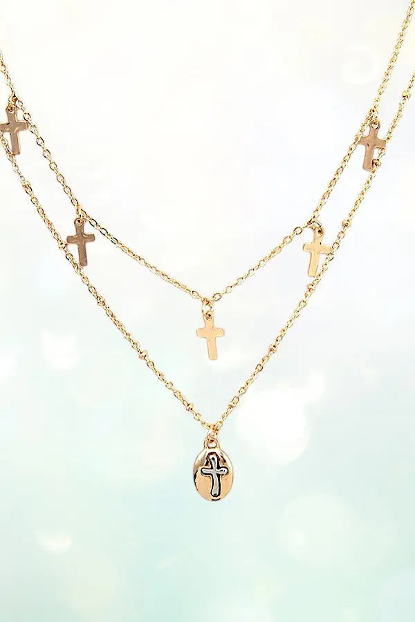 MULTI CROSS DANGLE LAYERED NECKLACE - SweetShine c.o.c. 
