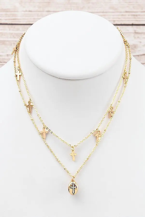 MULTI CROSS DANGLE LAYERED NECKLACE - SweetShine c.o.c. 