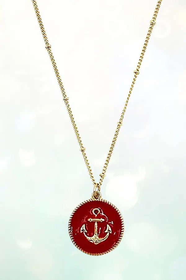 ANCHOR ETCHED ROUND PENDANT NECKLACE - SweetShine c.o.c. 