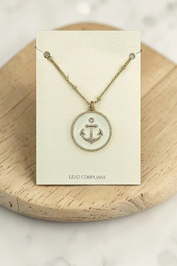 ANCHOR ETCHED ROUND PENDANT NECKLACE - SweetShine c.o.c. 