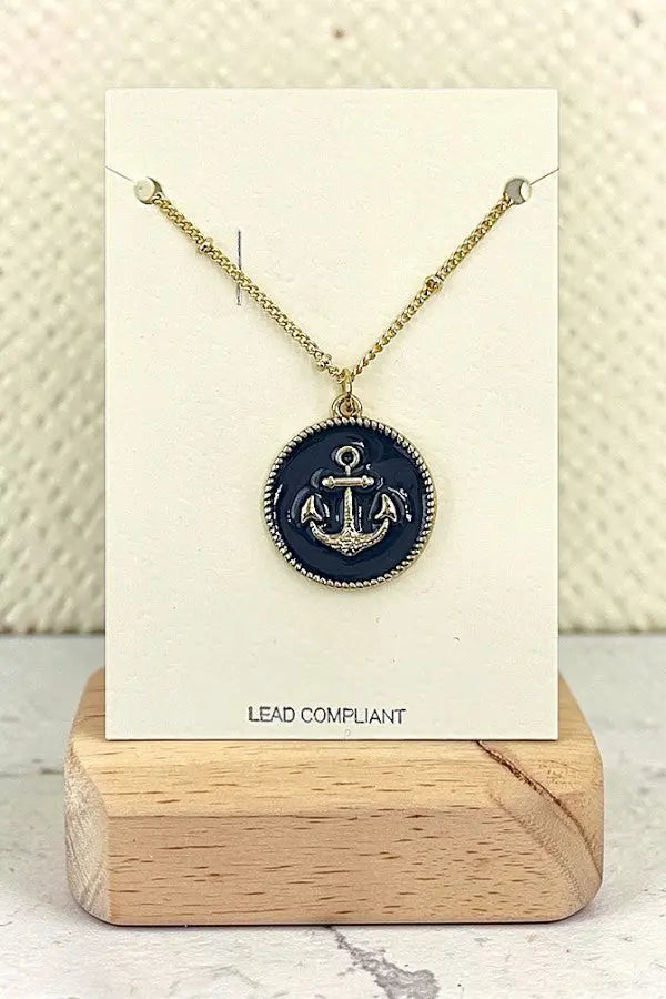 ANCHOR ETCHED ROUND PENDANT NECKLACE - SweetShine c.o.c. 