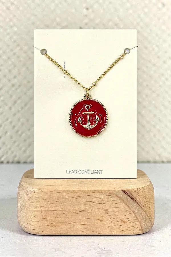ANCHOR ETCHED ROUND PENDANT NECKLACE - SweetShine c.o.c. 