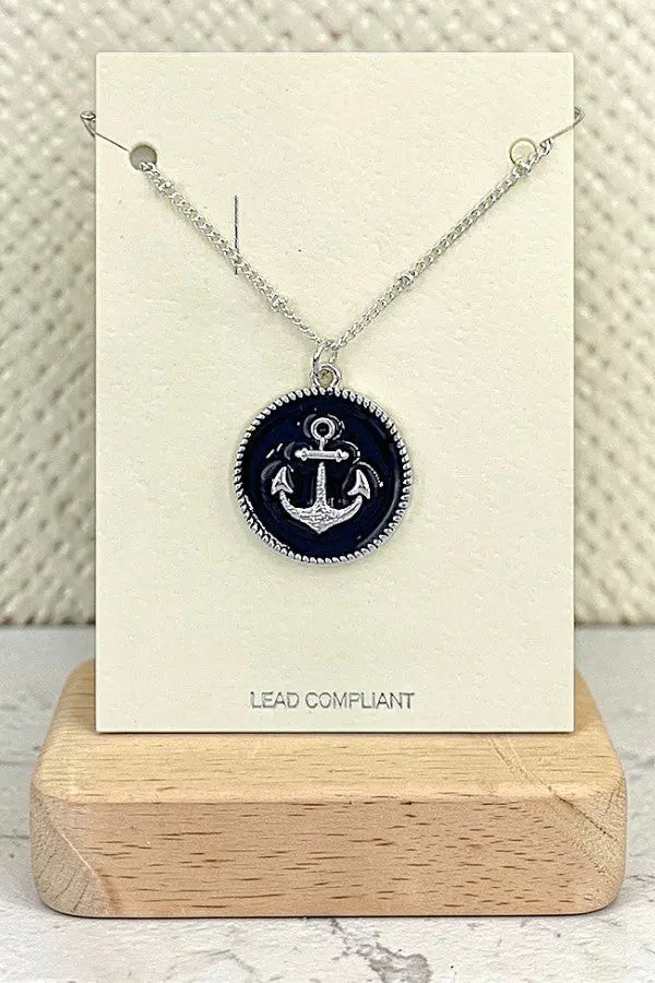 ANCHOR ETCHED ROUND PENDANT NECKLACE - SweetShine c.o.c. 