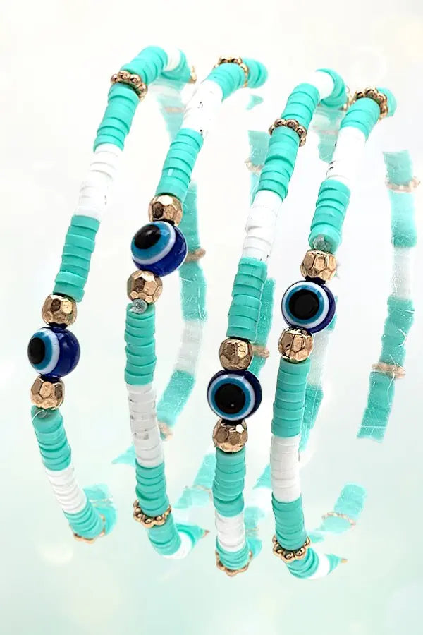 EVIL EYE STATIONED DISK BEAD STRETCH BRACELET SET - SweetShine c.o.c. 