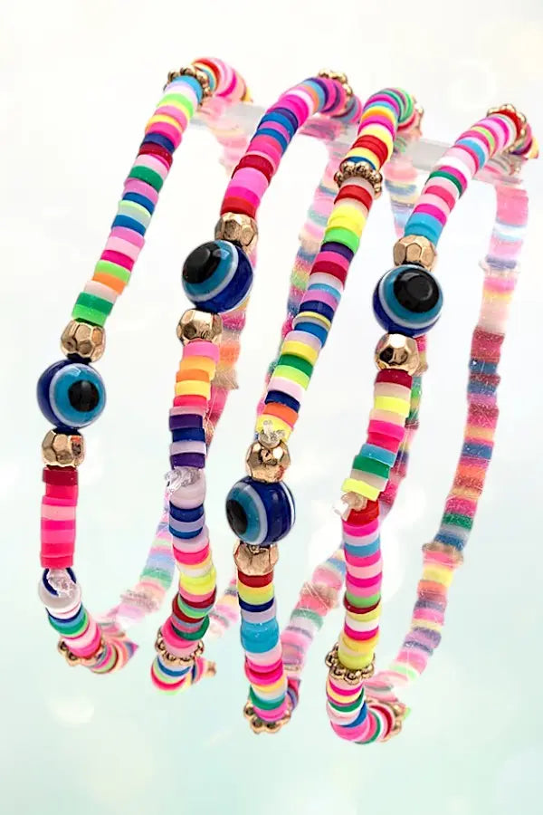 EVIL EYE STATIONED DISK BEAD STRETCH BRACELET SET - SweetShine c.o.c. 