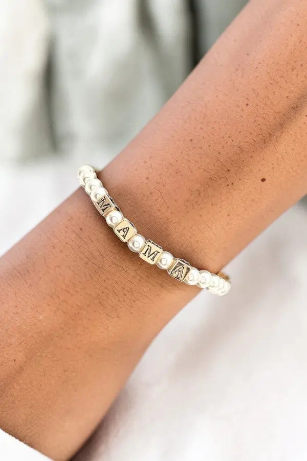 MAMA CUBIC BEAD PEARL LINK STRETCH BRACELET - SweetShine c.o.c. 