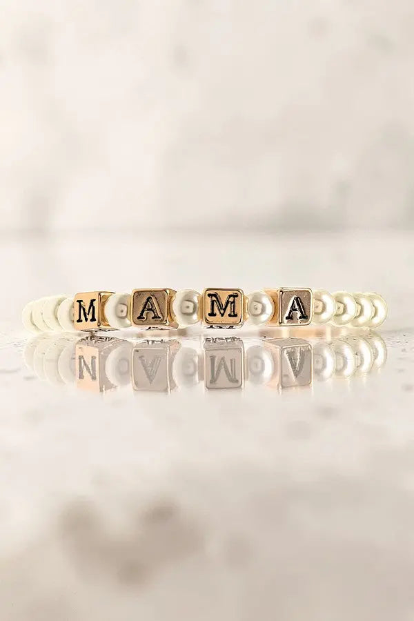 MAMA CUBIC BEAD PEARL LINK STRETCH BRACELET - SweetShine c.o.c. 