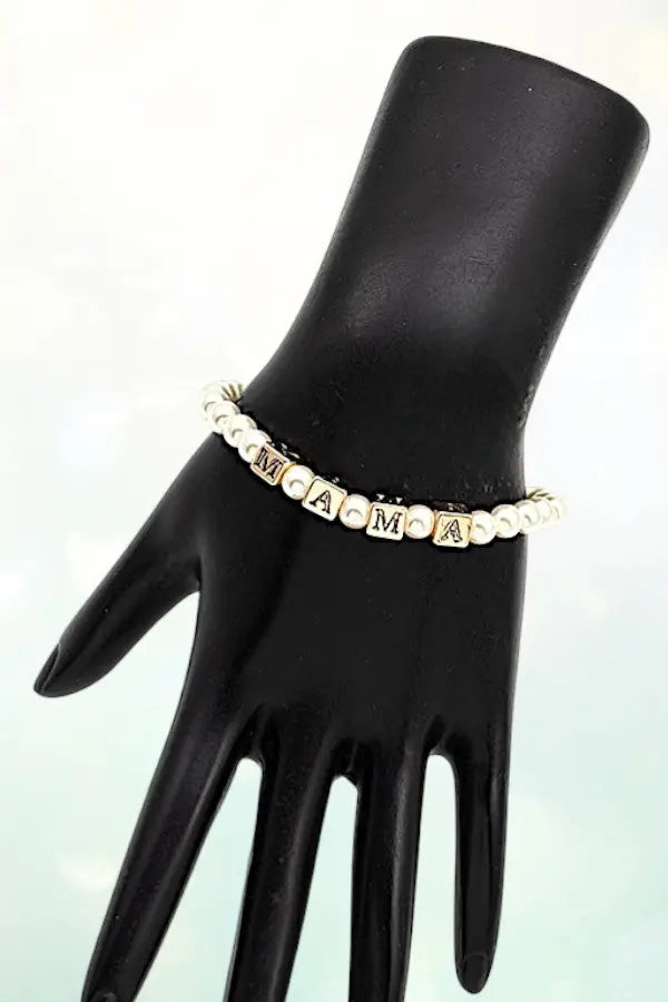MAMA CUBIC BEAD PEARL LINK STRETCH BRACELET - SweetShine c.o.c. 