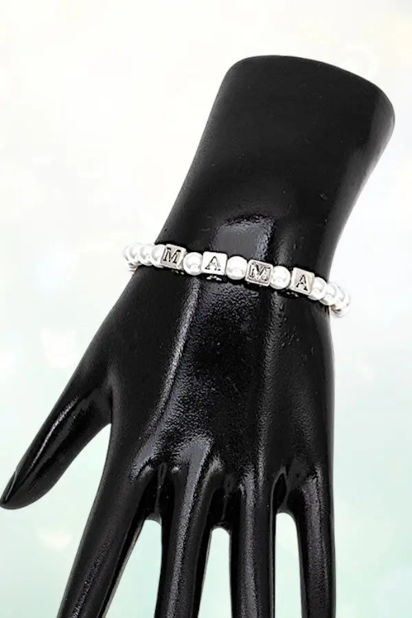 MAMA CUBIC BEAD PEARL LINK STRETCH BRACELET - SweetShine c.o.c. 