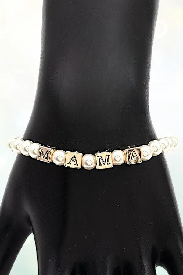 MAMA CUBIC BEAD PEARL LINK STRETCH BRACELET - SweetShine c.o.c. 
