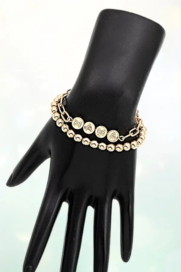 RHINESTONE LETTERING MAMA CHAIN BEADED MIX BRACELET SET - SweetShine c.o.c. 
