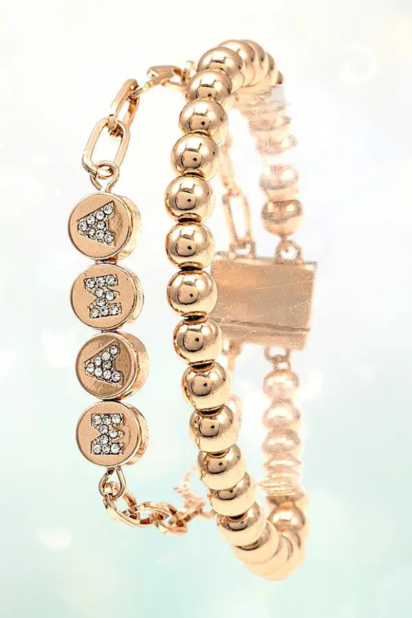 RHINESTONE LETTERING MAMA CHAIN BEADED MIX BRACELET SET - SweetShine c.o.c. 