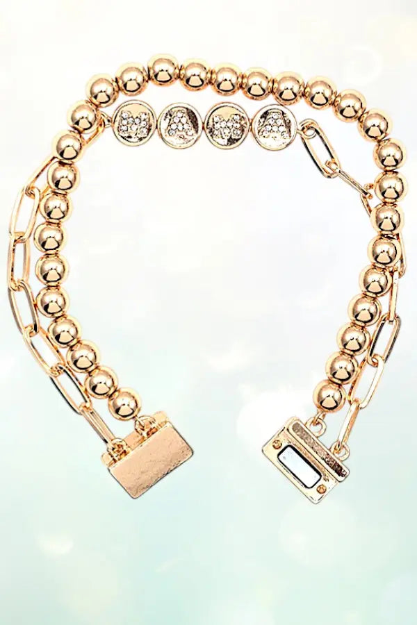 RHINESTONE LETTERING MAMA CHAIN BEADED MIX BRACELET SET - SweetShine c.o.c. 