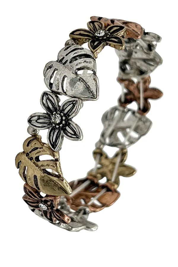 Floral Leaf Gem Stretch Bracelet - SweetShine c.o.c. 