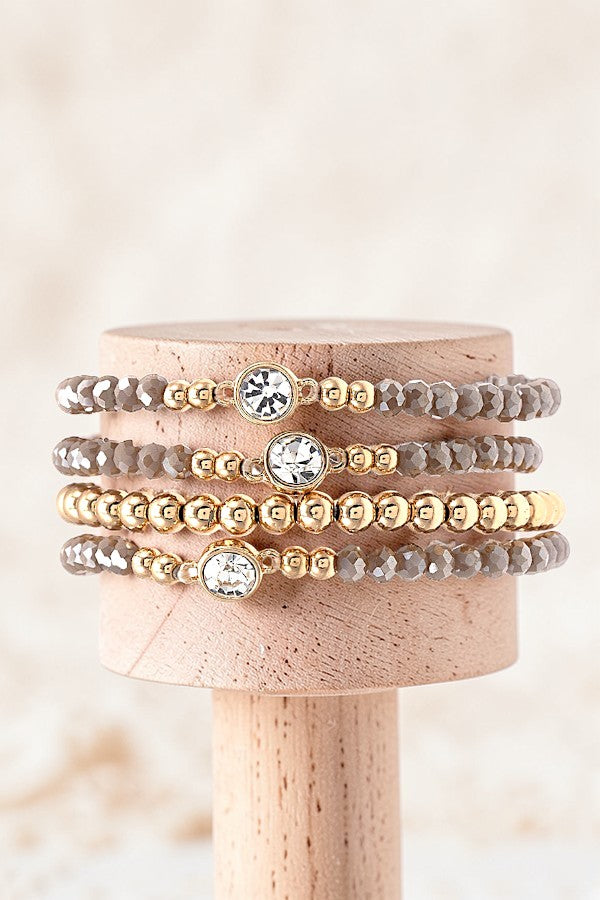 FACETED GLASS BEAD & GEMSTONE STRETCH BRACELET SET - SweetShine c.o.c. 