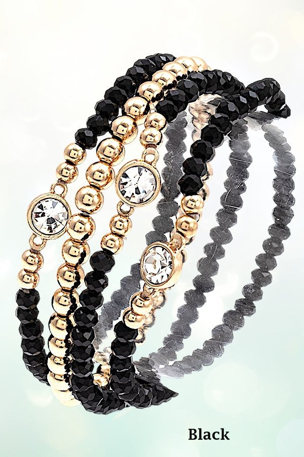 FACETED GLASS BEAD & GEMSTONE STRETCH BRACELET SET - SweetShine c.o.c. 