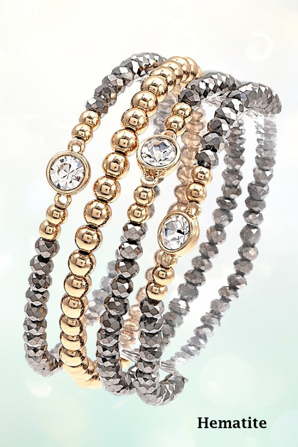 FACETED GLASS BEAD & GEMSTONE STRETCH BRACELET SET - SweetShine c.o.c. 