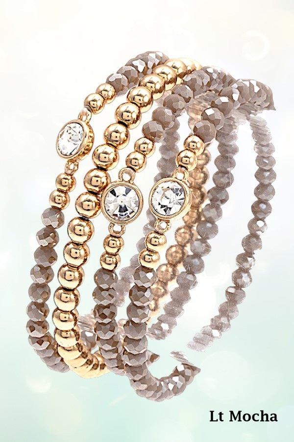 FACETED GLASS BEAD & GEMSTONE STRETCH BRACELET SET - SweetShine c.o.c. 