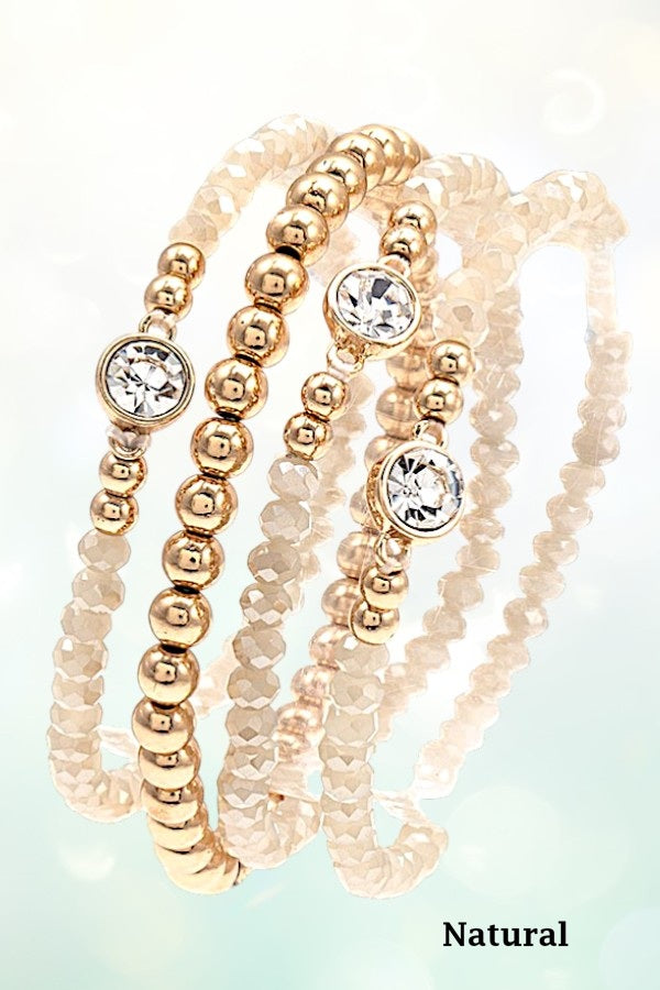 FACETED GLASS BEAD & GEMSTONE STRETCH BRACELET SET - SweetShine c.o.c. 