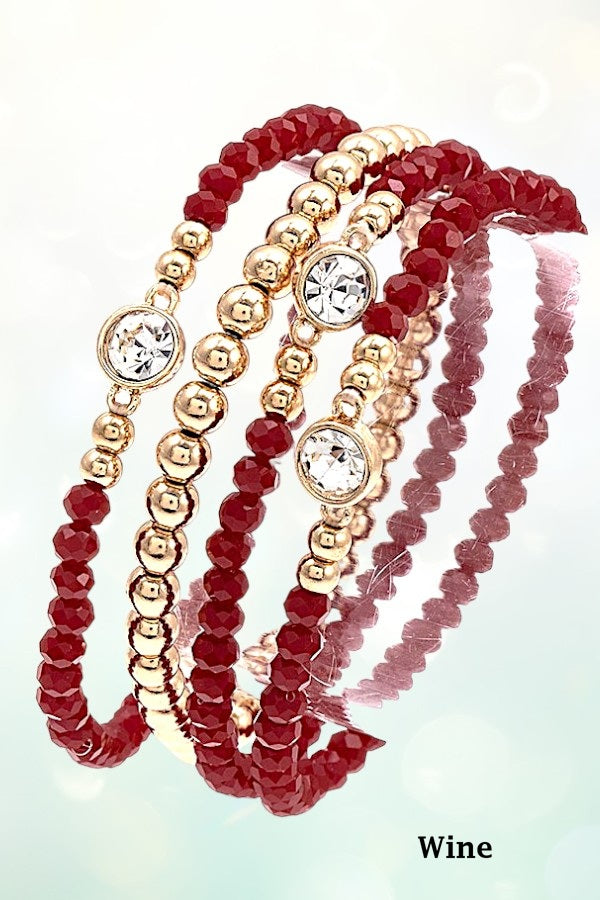 FACETED GLASS BEAD & GEMSTONE STRETCH BRACELET SET - SweetShine c.o.c. 