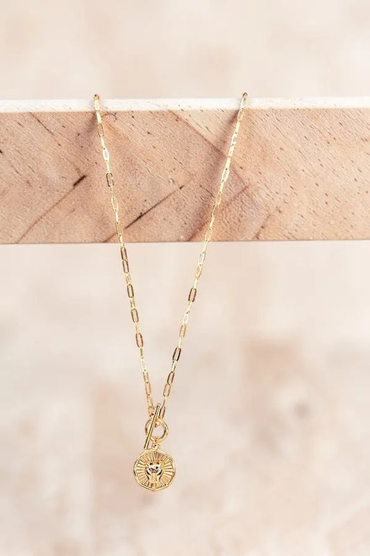 CHEETAH ETCHED ROUND COIN PENDANT NECKLACE - SweetShine c.o.c. 