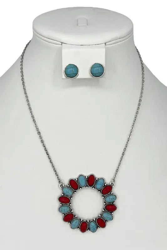 Round Floral Gem Pendant Necklace Set - SweetShine c.o.c. 