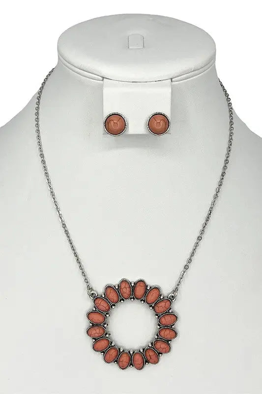 Round Floral Gem Pendant Necklace Set - SweetShine c.o.c. 