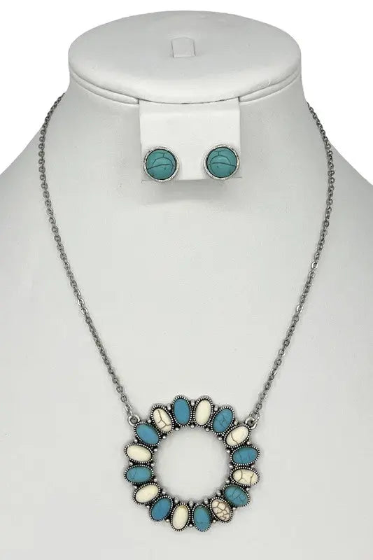 Round Floral Gem Pendant Necklace Set - SweetShine c.o.c. 