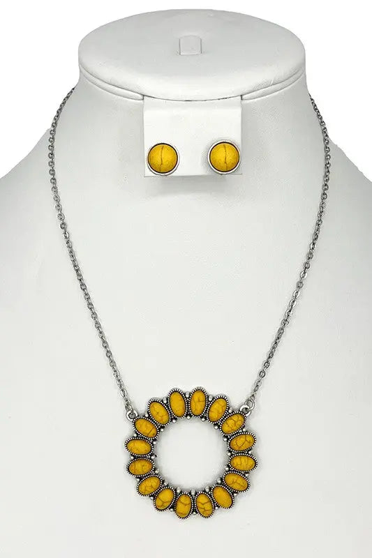Round Floral Gem Pendant Necklace Set - SweetShine c.o.c. 