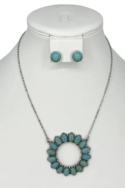 Round Floral Gem Pendant Necklace Set - SweetShine c.o.c. 