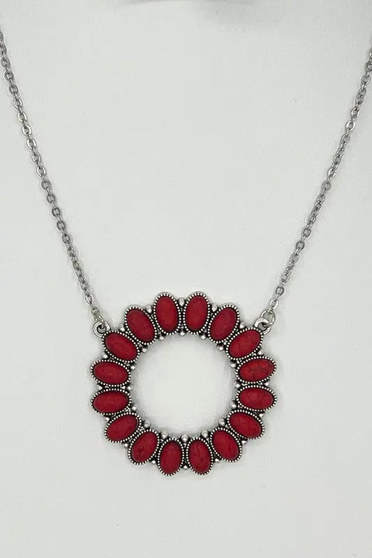 Round Floral Gem Pendant Necklace Set - SweetShine c.o.c. 