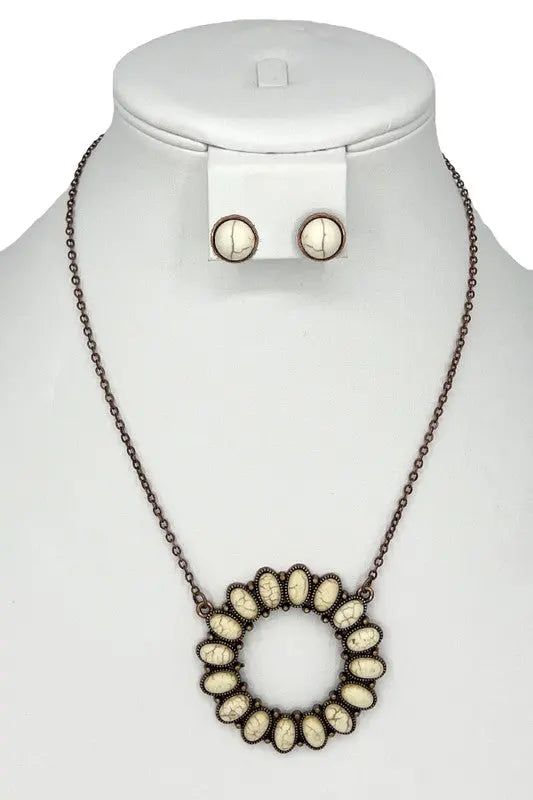 Round Floral Gem Pendant Necklace Set - SweetShine c.o.c. 