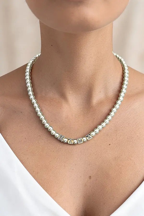 MAMA CUBIC BEAD PEARL LINK NECKLACE - SweetShine c.o.c. 