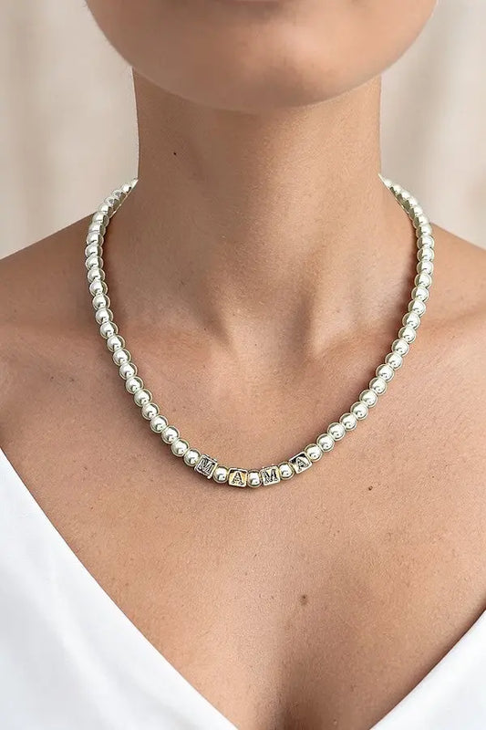 MAMA CUBIC BEAD PEARL LINK NECKLACE - SweetShine c.o.c. 