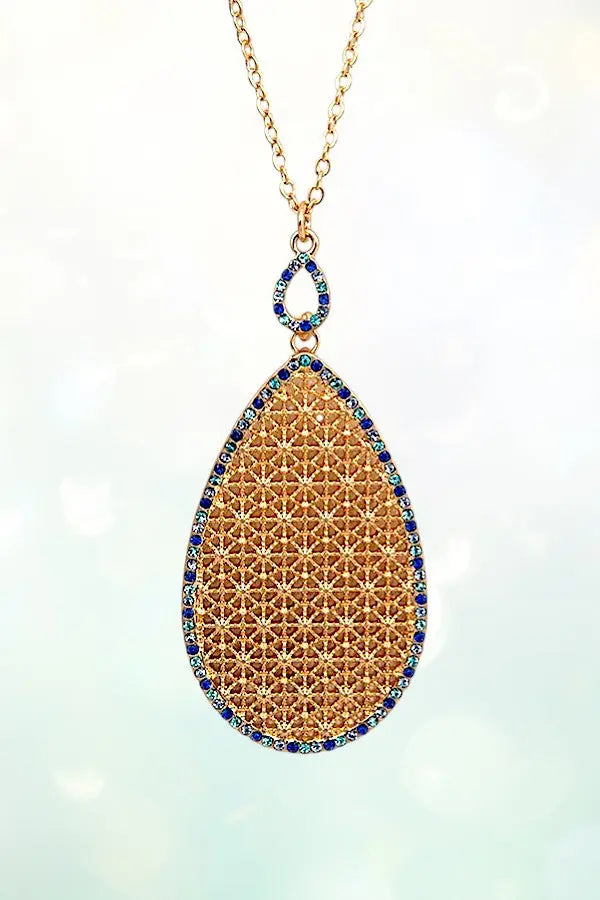 ELOGATED RHINESTONE FRAMED TEARDROP PENDANT NECKLACE - SweetShine c.o.c. 