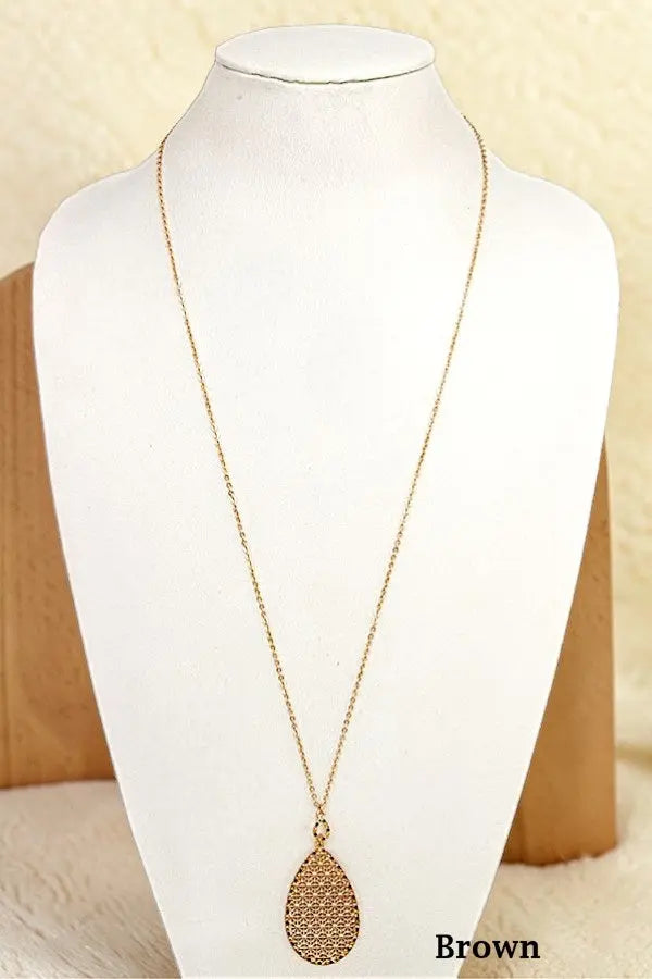 ELOGATED RHINESTONE FRAMED TEARDROP PENDANT NECKLACE - SweetShine c.o.c. 