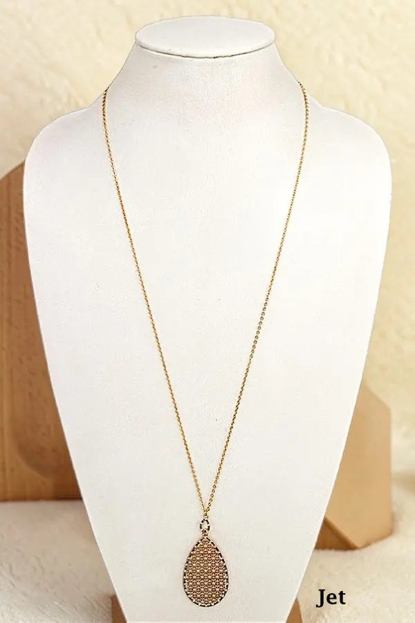 ELOGATED RHINESTONE FRAMED TEARDROP PENDANT NECKLACE - SweetShine c.o.c. 