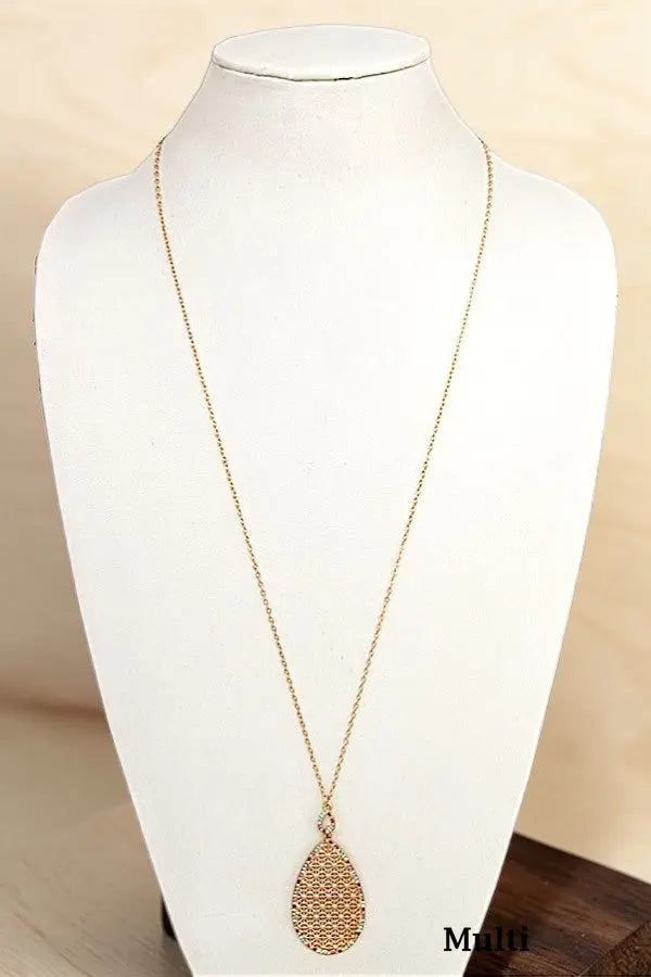 ELOGATED RHINESTONE FRAMED TEARDROP PENDANT NECKLACE - SweetShine c.o.c. 