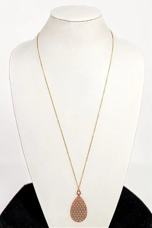 ELOGATED RHINESTONE FRAMED TEARDROP PENDANT NECKLACE - SweetShine c.o.c. 