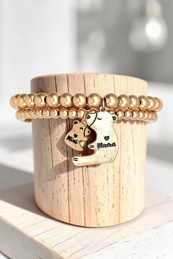 MAMA BEAR MINI BEAR DANGLE BEADED BRACELET SET - SweetShine c.o.c. 